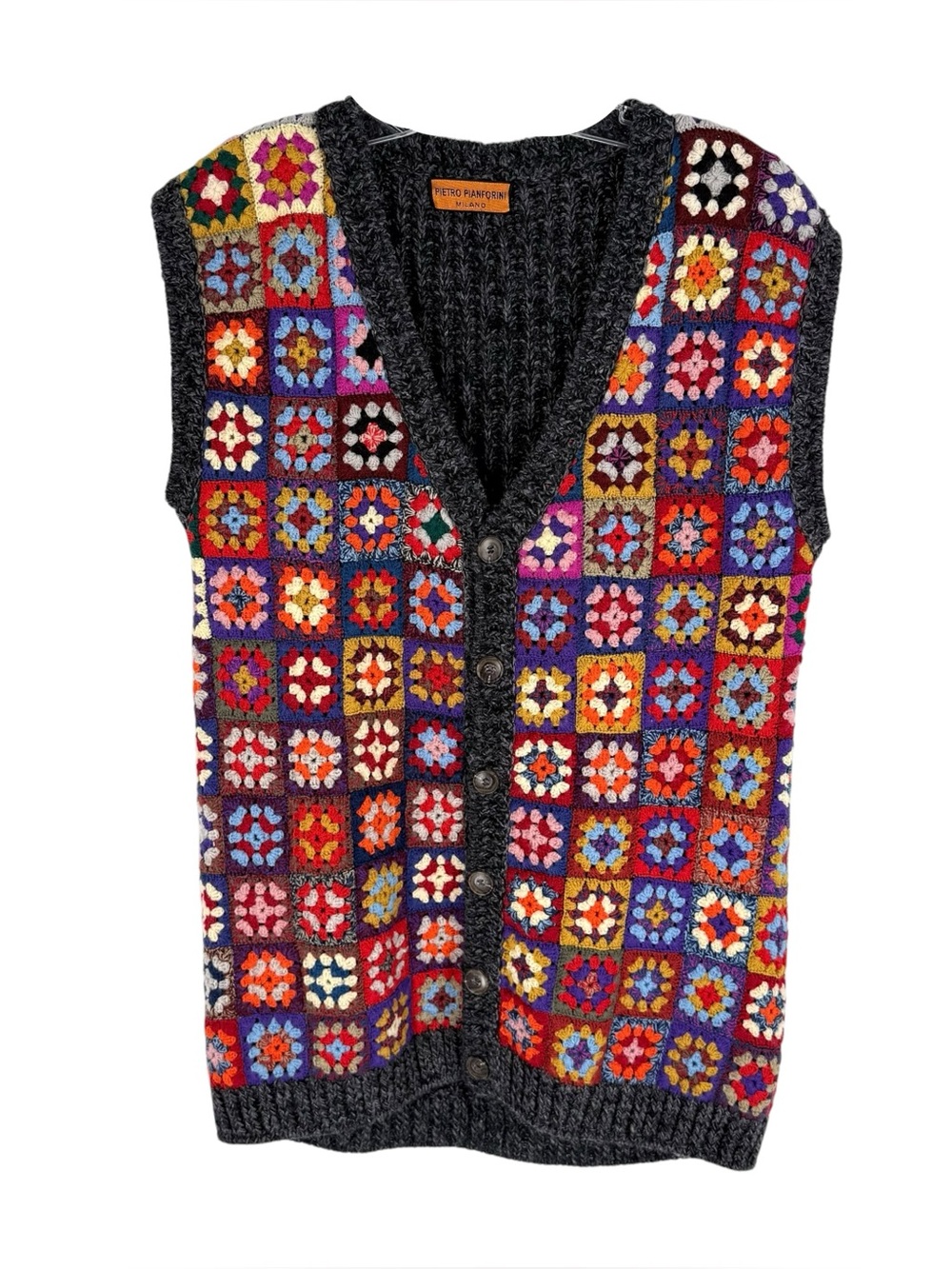 Granny Square Crochet Sweater Vest Womens Size Medium Colorful Quirky